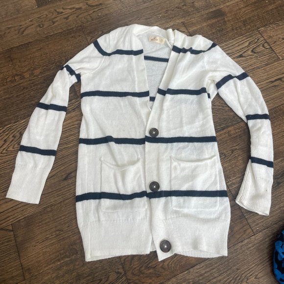 Hollister button-up cardigan, breton stripe blue and white Y2K, size XS - Picture 1 of 7